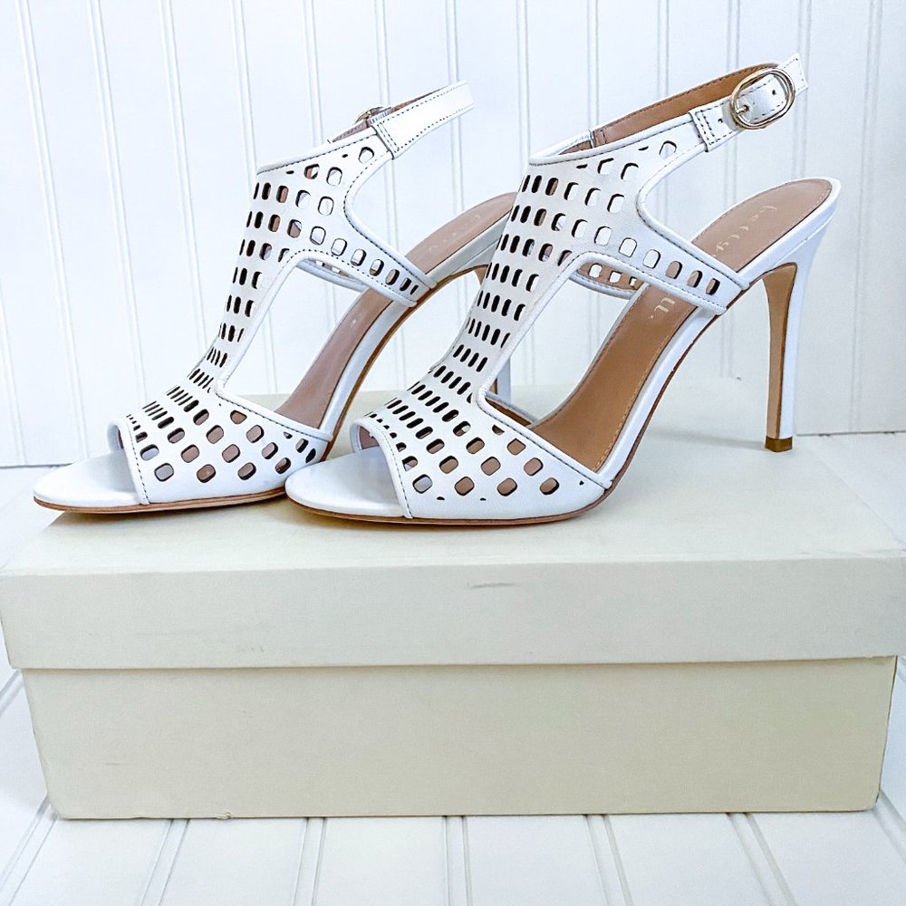Bettye Muller "Divine" white leather heeled sandals